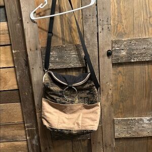 Trendy Black and Tan Crossbody Bag